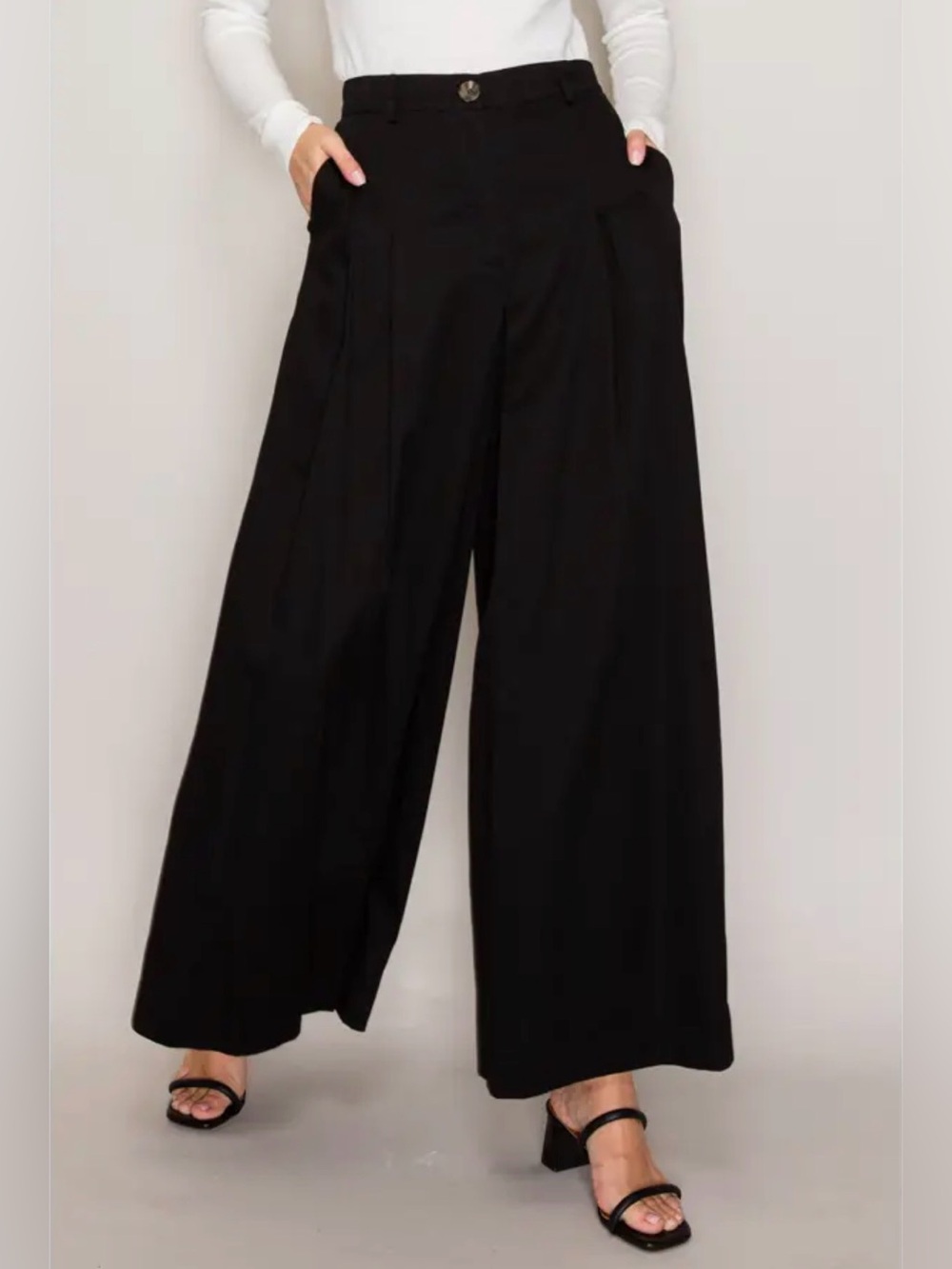 Refined Pleated Wide Leg Pants | Black | SM138